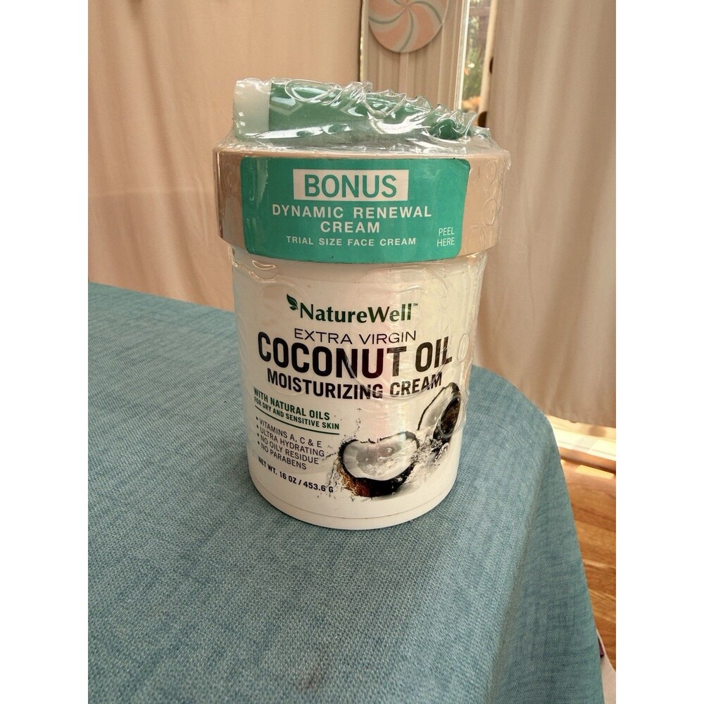 NatureWell Extra Virgin Coconut Oil Moisturizing Cream 16 oz + Trial Face Cream